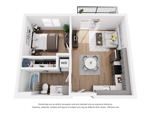 a 1 bedroom floor plan with a bathroom and a living room